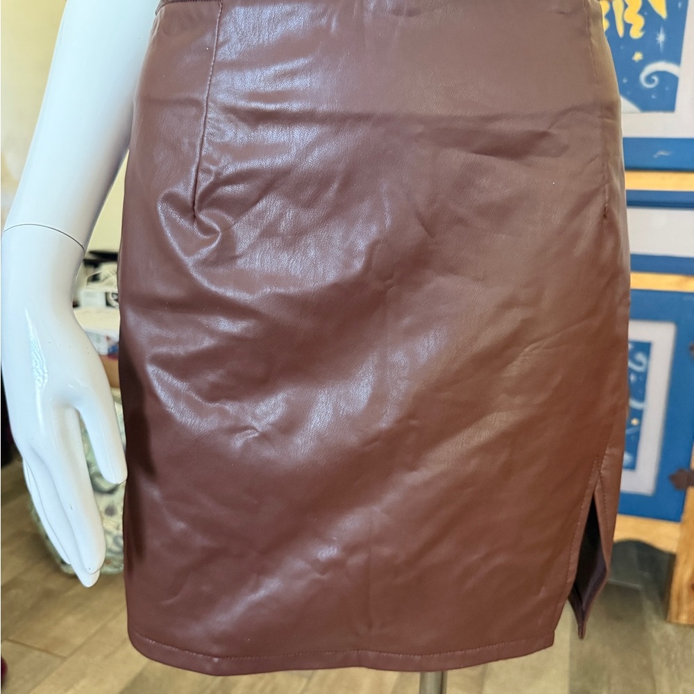 Rewash Leather Look Brown Mini Skirt